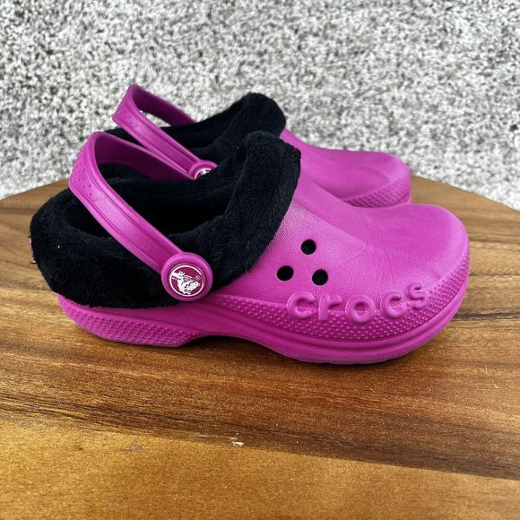 CROCS Shoes Crocs Pink Clogs Black Sherpa Fleece Lined Slipon Girls